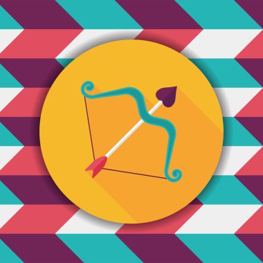 Sevgililer günü aşk tanrısı ok ve yayla düz simgesiyle uzun gölge, e