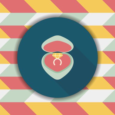 Sevgililer günü elmas yüzük düz simgesiyle uzun gölge, eps10