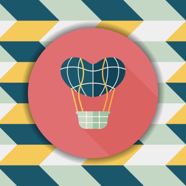 Sevgililer günü sıcak hava balon düz simgesiyle uzun gölge, eps10