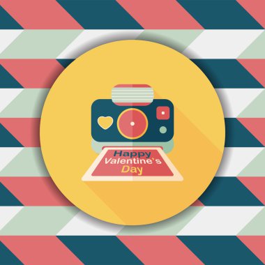 Sevgililer günü kamera fotoğraf düz simgesi ile uzun gölge, eps10