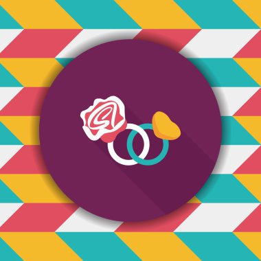 Sevgililer günü elmas yüzük düz simgesiyle uzun gölge, eps10