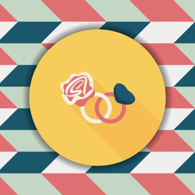 Sevgililer günü elmas yüzük düz simgesiyle uzun gölge, eps10