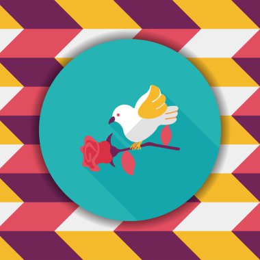 Sevgililer sevgilisi kuş düz simgesi ile uzun gölge, eps10