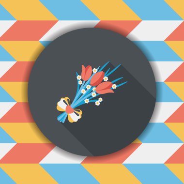 Sevgililer Günü çiçekleri uzun gölgeli düz ikon, eps10