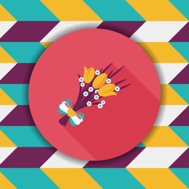 Sevgililer Günü çiçekleri uzun gölgeli düz ikon, eps10