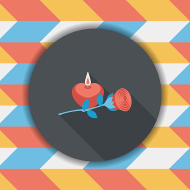 Sevgililer günü mum ve çiçek uzun gölge, eps düz simgesi