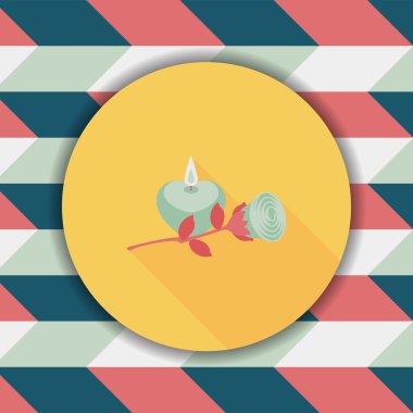 Sevgililer günü mum ve çiçek uzun gölge, eps düz simgesi