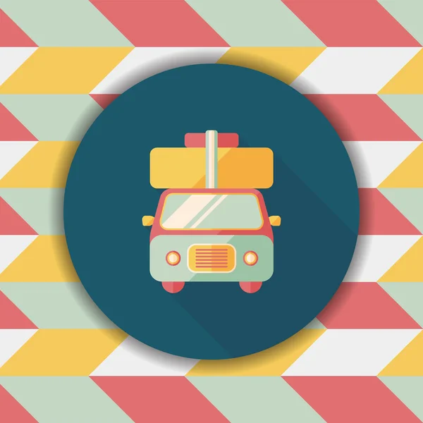 Caravan car flat icon with long shadow — Stock Vector