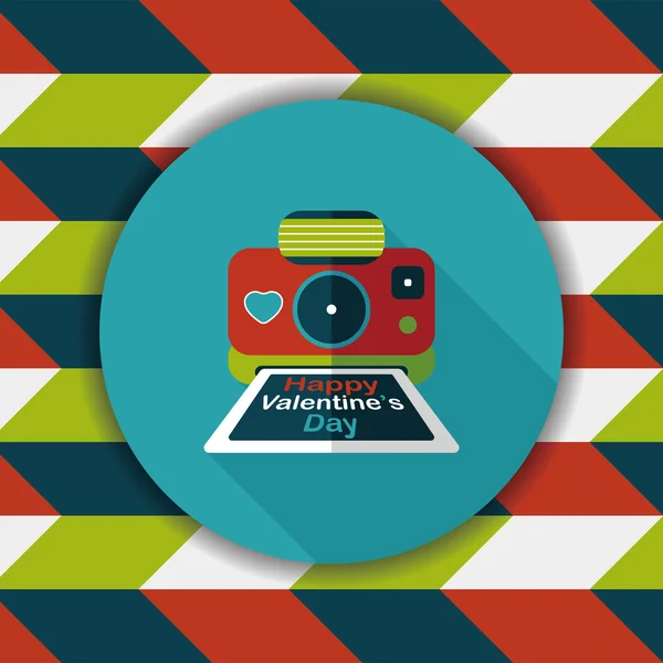 Aftelkalender voor Valentijnsdag camera platte fotopictogram met lange schaduw, eps10 — Stockvector