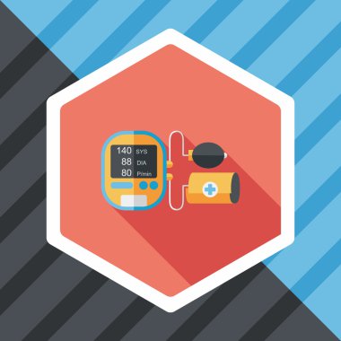 Tansiyon Aleti uzun gölge, eps10 ile kan basıncı düz simgesi