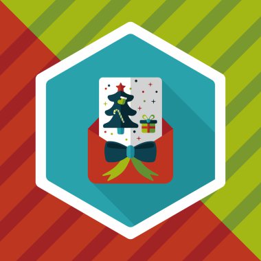 Noel kartı düz simgesi ile uzun gölge, eps10