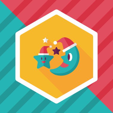 ay ve yıldız ile uzun gölge, ES'ler ile Noel şapka düz simgesi