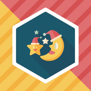 ay ve yıldız ile uzun gölge, ES'ler ile Noel şapka düz simgesi