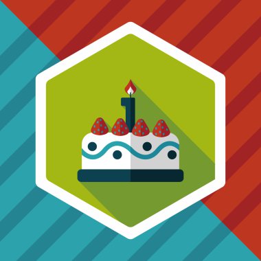 doğum günü pastası düz simgesi ile uzun gölge, eps10
