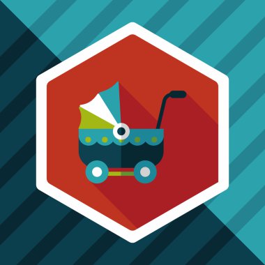 çocuk arabası düz simgesi ile uzun gölge, eps10