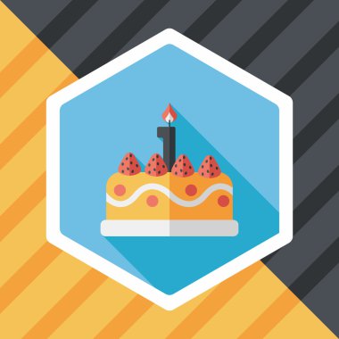 doğum günü pastası düz simgesi ile uzun gölge, eps10