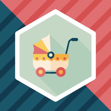 çocuk arabası düz simgesi ile uzun gölge, eps10