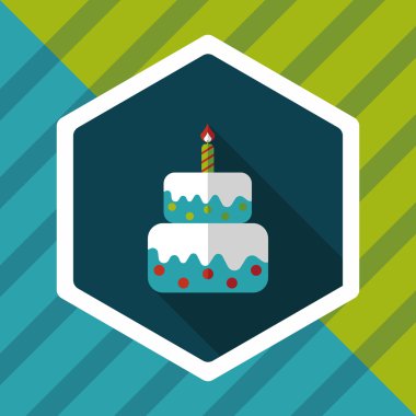 doğum günü pastası düz simgesi ile uzun gölge, eps10
