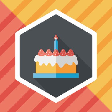 doğum günü pastası düz simgesi ile uzun gölge, eps10