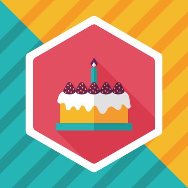 doğum günü pastası düz simgesi ile uzun gölge, eps10