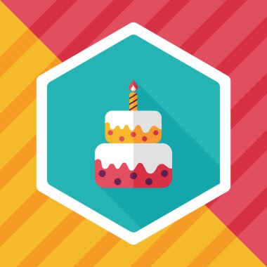 doğum günü pastası düz simgesi ile uzun gölge, eps10