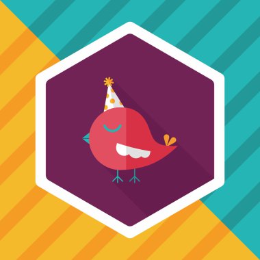 doğum günü şapkası düz simgesi uzun gölge, eps10 ile olan kuş