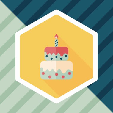 doğum günü pastası düz simgesi ile uzun gölge, eps10
