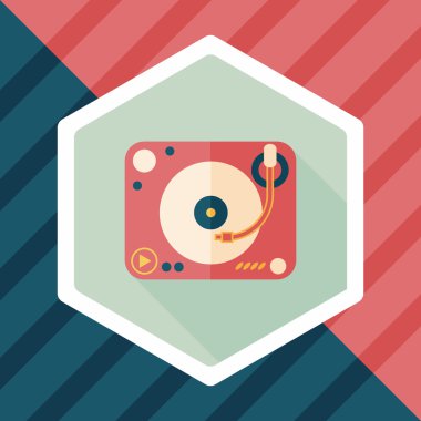 DJ müzik düz simgesi ile uzun gölge, eps10