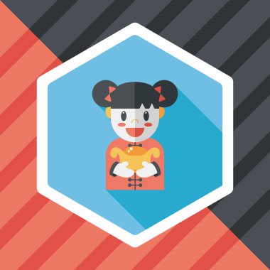 Çin yeni yılı kız uzun gölge, eps10 düz simgesiyle