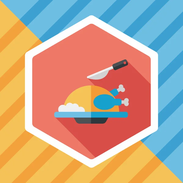 Thanksgiving dîner icône plate avec ombre longue — Image vectorielle