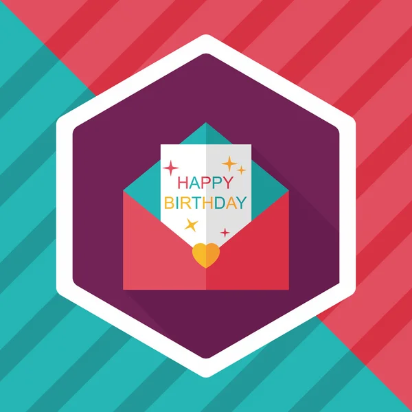 Joyeux anniversaire carte icône plate avec ombre longue, eps10 — Image vectorielle