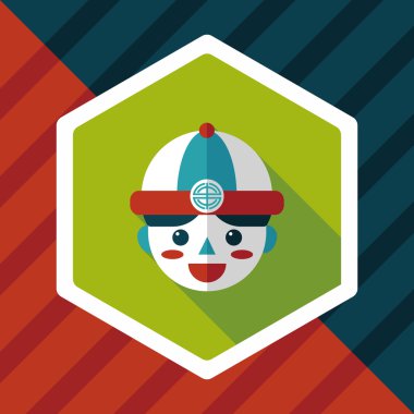 Çin yeni yılı çocuk düz simgesi ile uzun gölge, eps10