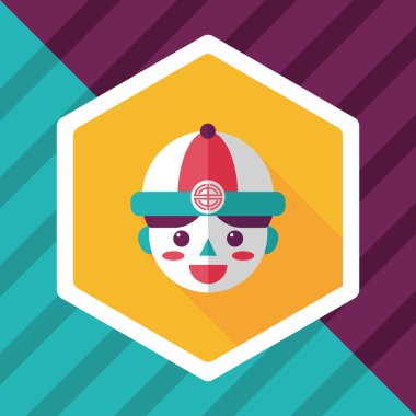 Çin yeni yılı çocuk düz simgesi ile uzun gölge, eps10