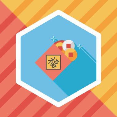 Çin yeni yılı düz simgesi ile uzun gölge, eps10, eski paralar