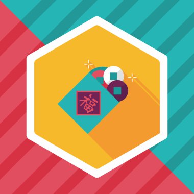 Çin yeni yılı düz simgesi ile uzun gölge, eps10, eski paralar