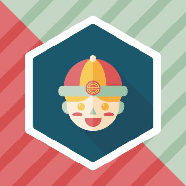 Çin yeni yılı çocuk düz simgesi ile uzun gölge, eps10