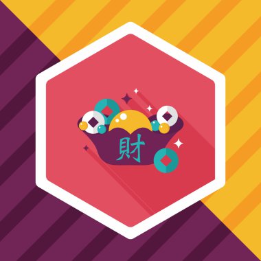 Çin yeni yılı düz simgesi ile uzun gölge, eps10, Altın külçe wi