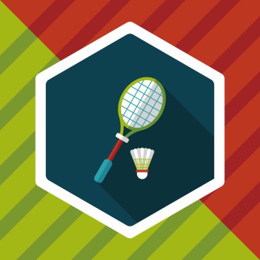 Badminton Raket ve top uzun gölge, eps10 düz simgesi