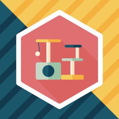 Evde beslenen hayvan kedi ağaç uzun gölge, eps10 düz simgesiyle