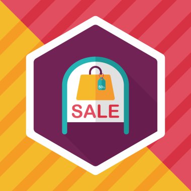 alışveriş mağazası Satılık işareti düz simgesi uzun gölge, eps10 ile