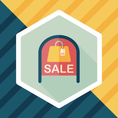 alışveriş mağazası Satılık işareti düz simgesi uzun gölge, eps10 ile