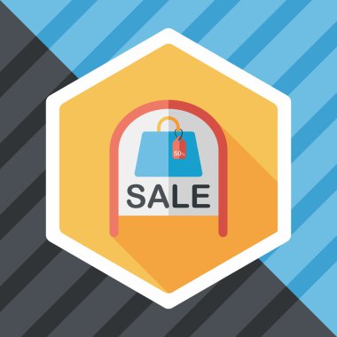 alışveriş mağazası Satılık işareti düz simgesi uzun gölge, eps10 ile