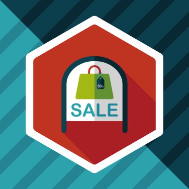 alışveriş mağazası Satılık işareti düz simgesi uzun gölge, eps10 ile