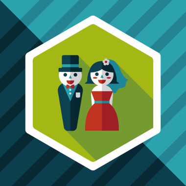 Düğün Çift düz simgesi ile uzun gölge, eps10