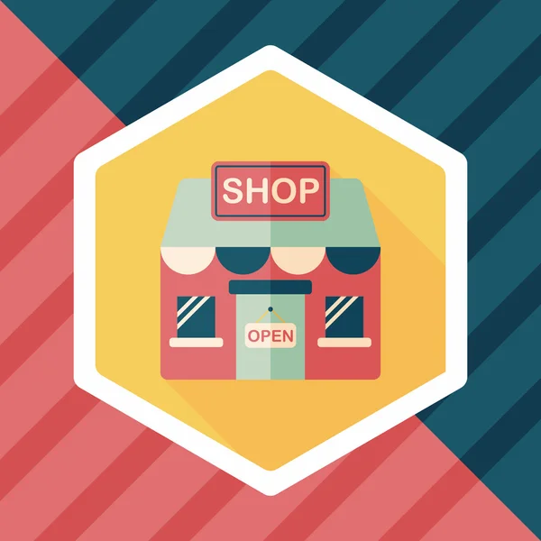 Tienda de compras icono plano con sombra larga, eps10 — Vector de stock