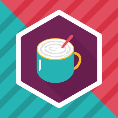 kahve latte sanat düz simgesiyle uzun gölge, eps10