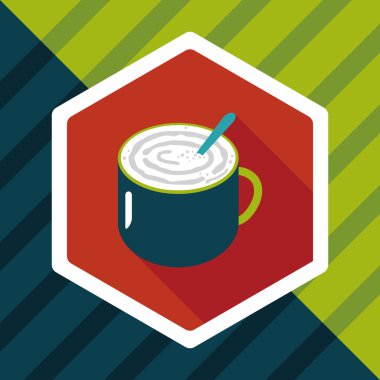 kahve latte sanat düz simgesiyle uzun gölge, eps10