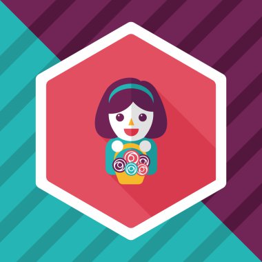 düğün çiçeği kız düz ikon, uzun gölge, eps10