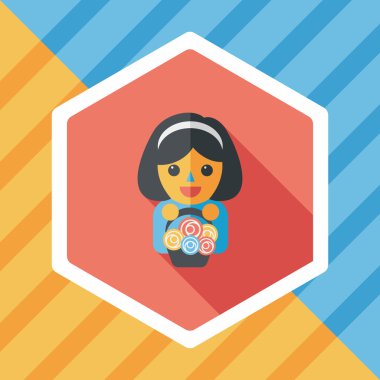 düğün çiçeği kız düz ikon, uzun gölge, eps10