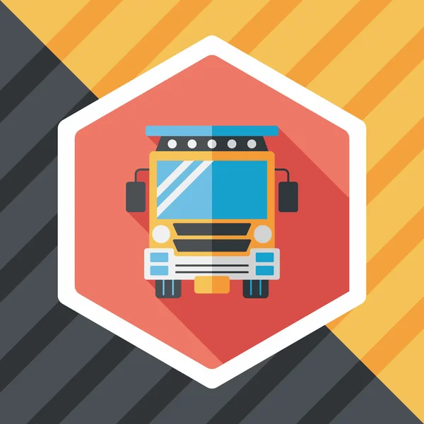 Transportation school bus flat icon with long shadow,eps10 — Stock Vector